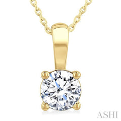 3/4 Ctw Prong Set Round Cut Diamond Solitaire Pendant With Chain in 14K Yellow Gold