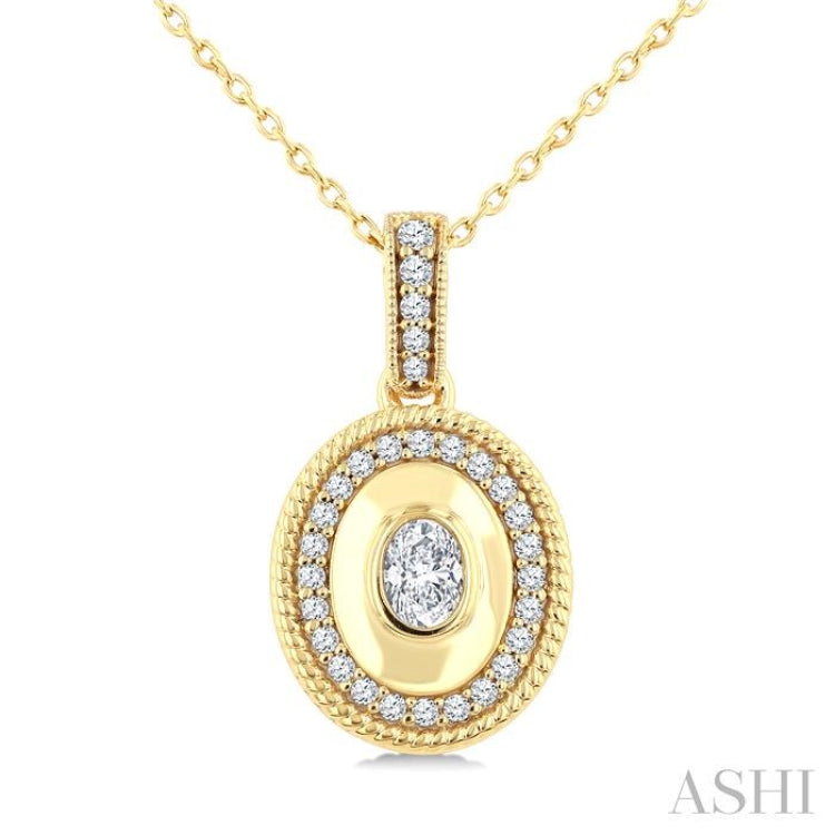 1/4 Ctw Open Window Oval and Round Cut Golden Glow Diamond Fashion Pendant With Chain in 14K Yellow Gold