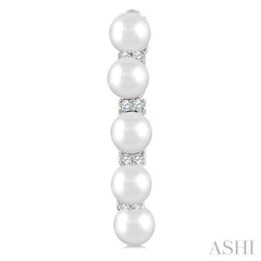 1/6 Ctw 4MM White Pearl and Round Cut Diamond Fashion Hoop Earring in 10K White Gold