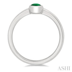6X4 MM Bezel Set Oval Cut Emerald Precious Solitaire Ring in 14K White Gold