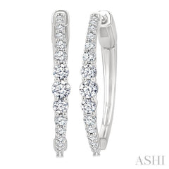 3/4 Ctw Graduated Round Cut Diamond Riviera Hoop Earrings in 14K White Gold