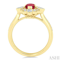 6X4 MM Octagon Cut Ruby and 5/8 Ctw Art Deco Mixed Diamond Cut Precious Fashion Ring in 14K Yellow Gold