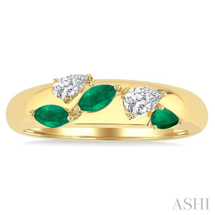 4X3 MM Pear and 4X2 MM Marquise shape Emerald and 1/4 Ctw Pear Cut Diamond in 14K Yellow Gold