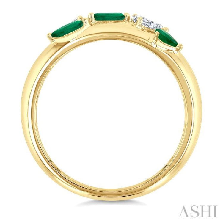 4X3 MM Pear and 4X2 MM Marquise shape Emerald and 1/4 Ctw Pear Cut Diamond in 14K Yellow Gold
