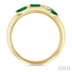 4X3 MM Pear and 4X2 MM Marquise shape Emerald and 1/4 Ctw Pear Cut Diamond in 14K Yellow Gold