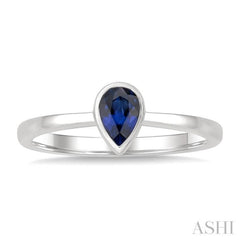 6X4 MM Pear Shape Sapphire Precious Solitaire Ring in 14K White Gold