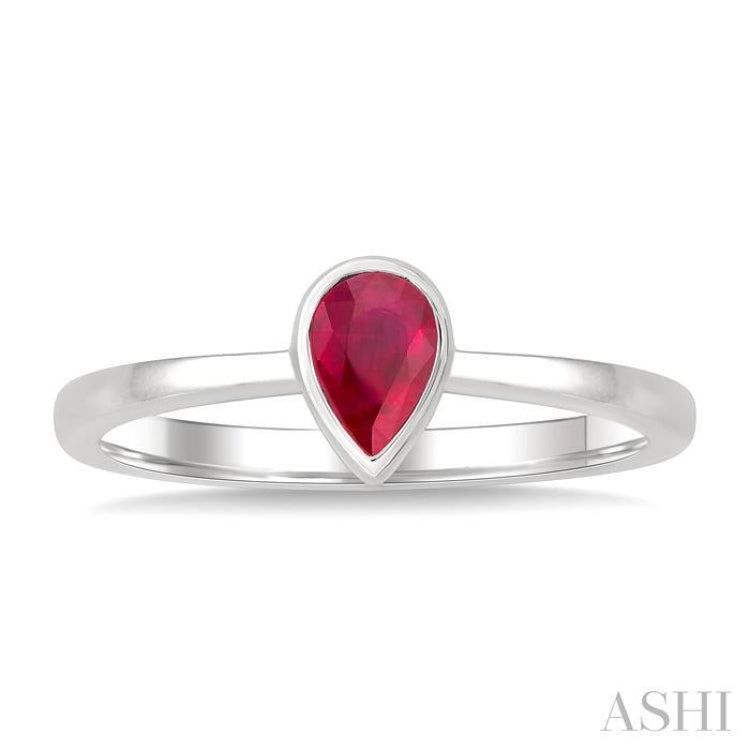 6X4 MM Pear Shape Ruby Precious Solitaire Ring in 14K White Gold