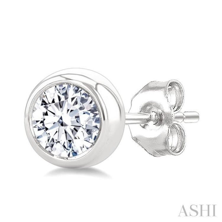 3/8 Ctw Bezel Set Round Cut Diamond Stud Earrings in 14K White Gold