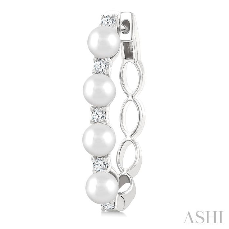 1/4 Ctw 4MM White Pearl and Round Cut Diamond Fashion Hoop Earring in 14K White Gold