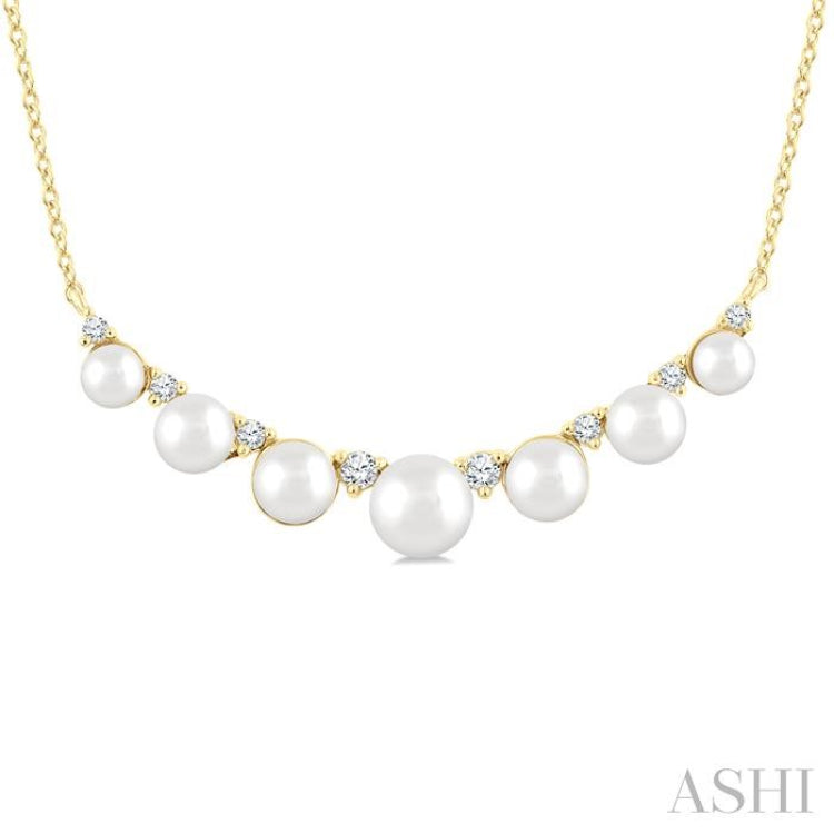 3.5 MM-5 MM Cultured Pearl and 1/6 Ctw Round Cut Diamond Smile Necklace in 10K Yellow Gold