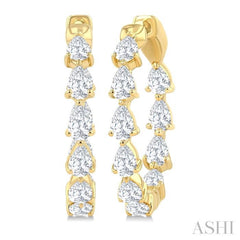 2 Ctw Inside & Out Pear Cut Diamond Fashion Hoop Earring in 14K Yellow Gold