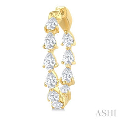 2 Ctw Inside & Out Pear Cut Diamond Fashion Hoop Earring in 14K Yellow Gold