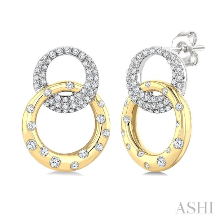 1/2 Ctw Round Cut Diamond Interlocked Mosaic Circle Fashion Earring in 14K Yellow and White Gold