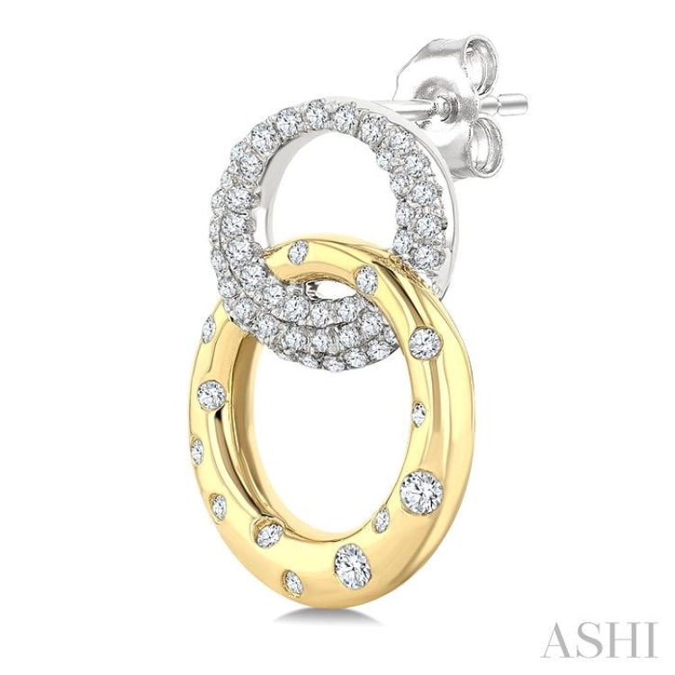 1/2 Ctw Round Cut Diamond Interlocked Mosaic Circle Fashion Earring in 14K Yellow and White Gold