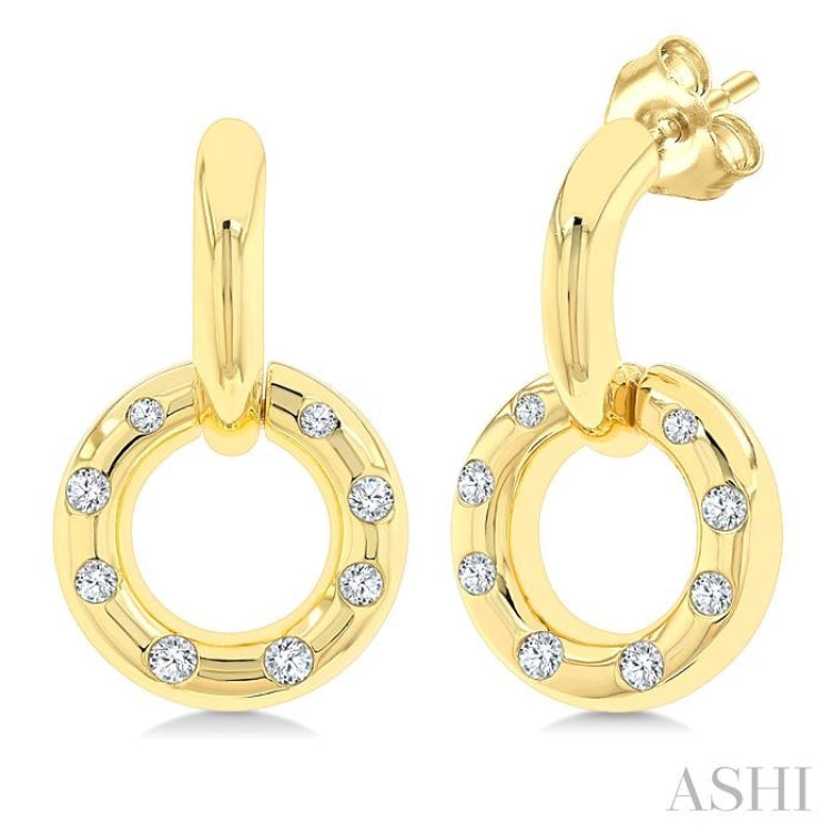 1/6 Ctw Suspended Circle Round Cut Diamond Mosaic Fashion Earring in 10K Yellow Gold