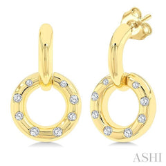 1/6 Ctw Suspended Circle Round Cut Diamond Mosaic Fashion Earring in 10K Yellow Gold