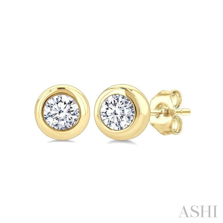 1/5 Ctw Bezel Set Round Cut Diamond Stud Earrings in 14K Yellow Gold