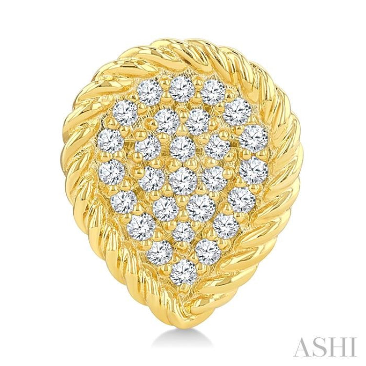 1/5 Ctw Pear Shape Rope Border Round Cut Diamond Fashion Stud Earring in 10K Yellow Gold