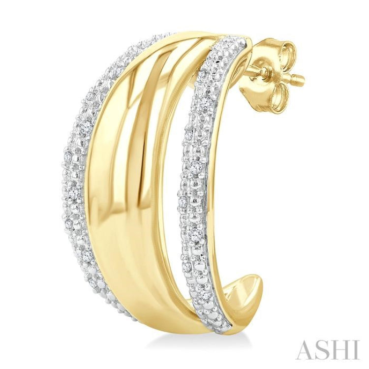 1/10 Ctw Bold Double Split Dome Shape Round Cut Diamond Fashion Half Hoop Earring in Yellow Gold Vermeil
