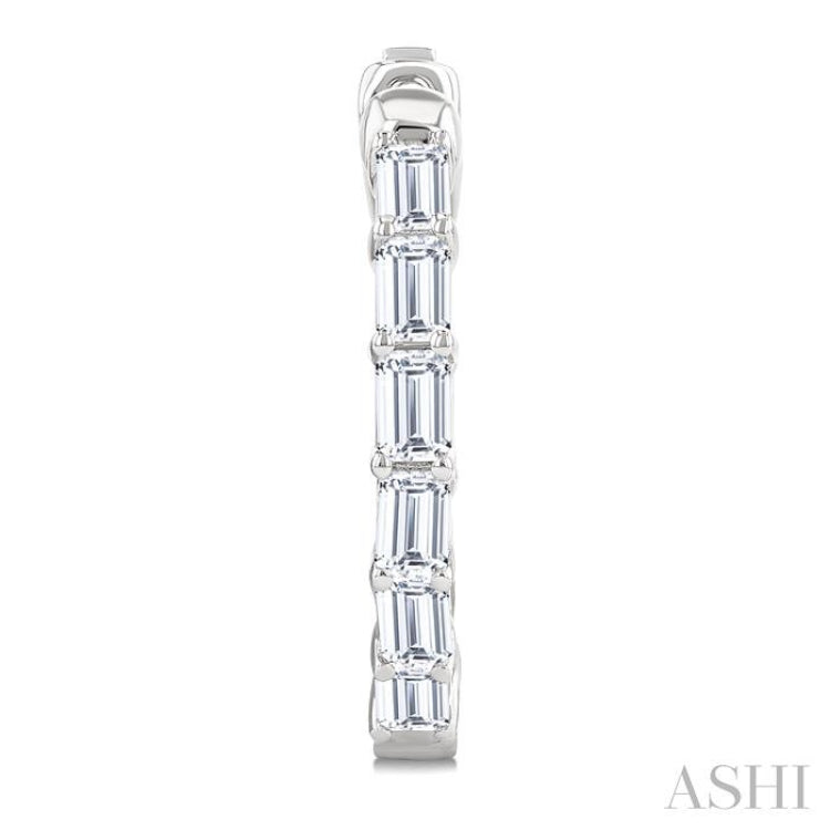 2 Ctw Emerald Cut Diamond Inside Out Fashion Hoop Earring in 14K White Gold