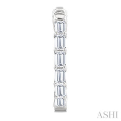 2 Ctw Emerald Cut Diamond Inside Out Fashion Hoop Earring in 14K White Gold