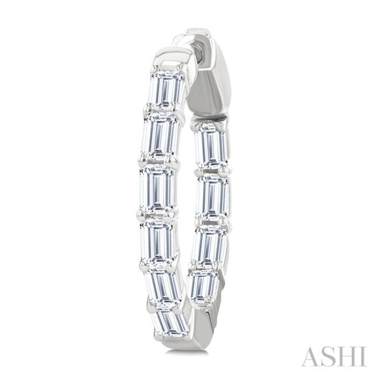 2 Ctw Emerald Cut Diamond Inside Out Fashion Hoop Earring in 14K White Gold