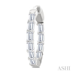 2 Ctw Emerald Cut Diamond Inside Out Fashion Hoop Earring in 14K White Gold
