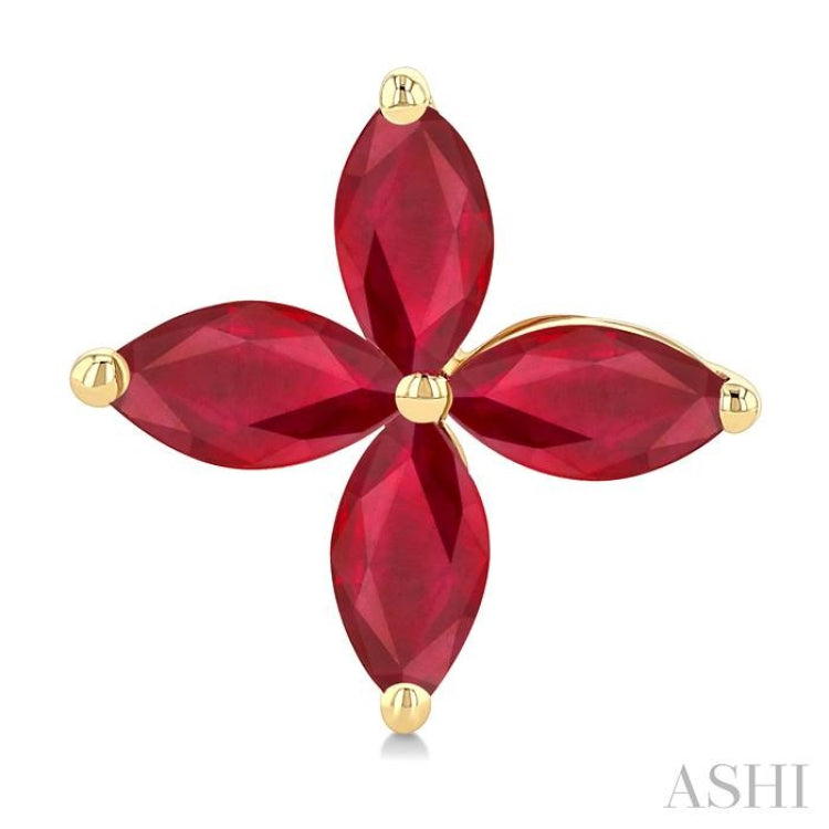 5X2.5MM Floral Marquise Cut Ruby Precious Fashion Stud earrings in 10K Yellow Gold