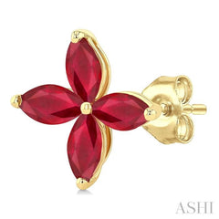5X2.5MM Floral Marquise Cut Ruby Precious Fashion Stud earrings in 10K Yellow Gold
