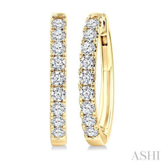 1 Ctw Round Cut Diamond Fashion Hoop Earrings in 14K Yellow Gold