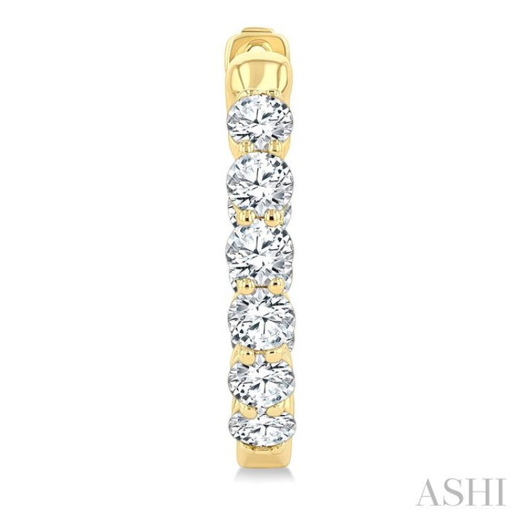 2 Ctw Inside & Out Round Cut Diamond Fashion Hoop Earring in 14K Yellow Gold
