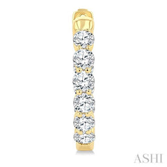 2 Ctw Inside & Out Round Cut Diamond Fashion Hoop Earring in 14K Yellow Gold