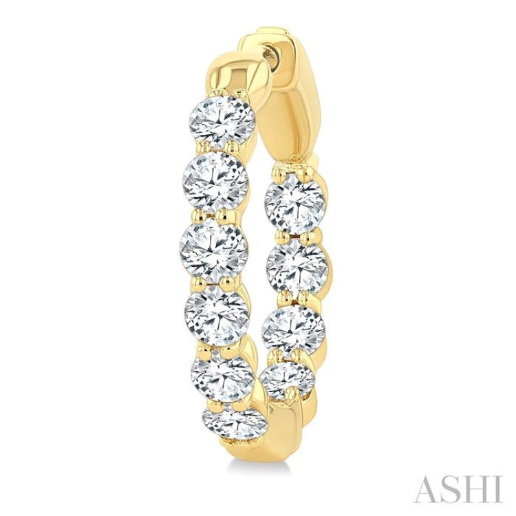 2 Ctw Inside & Out Round Cut Diamond Fashion Hoop Earring in 14K Yellow Gold