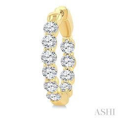 2 Ctw Inside & Out Round Cut Diamond Fashion Hoop Earring in 14K Yellow Gold