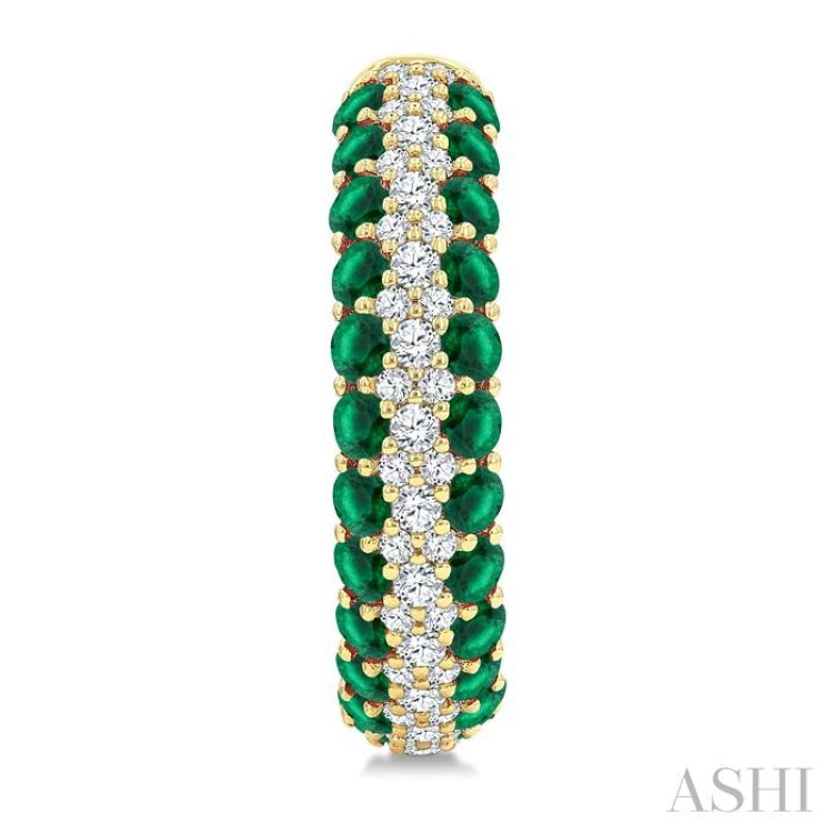 1/2 Ctw 2MM Round Cut Emerald and Round Cut Diamond Precious Hoop Earring in 14K Yellow Gold