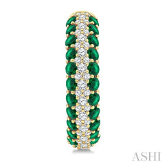 1/2 Ctw 2MM Round Cut Emerald and Round Cut Diamond Precious Hoop Earring in 14K Yellow Gold