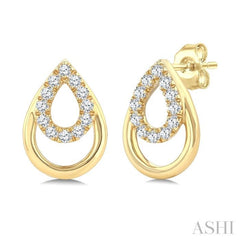 1/6 Ctw Overlay Pear Shaped Frame Round Cut Golden Glow Diamond Fashion Drop Earring in 10K Yellow Gold