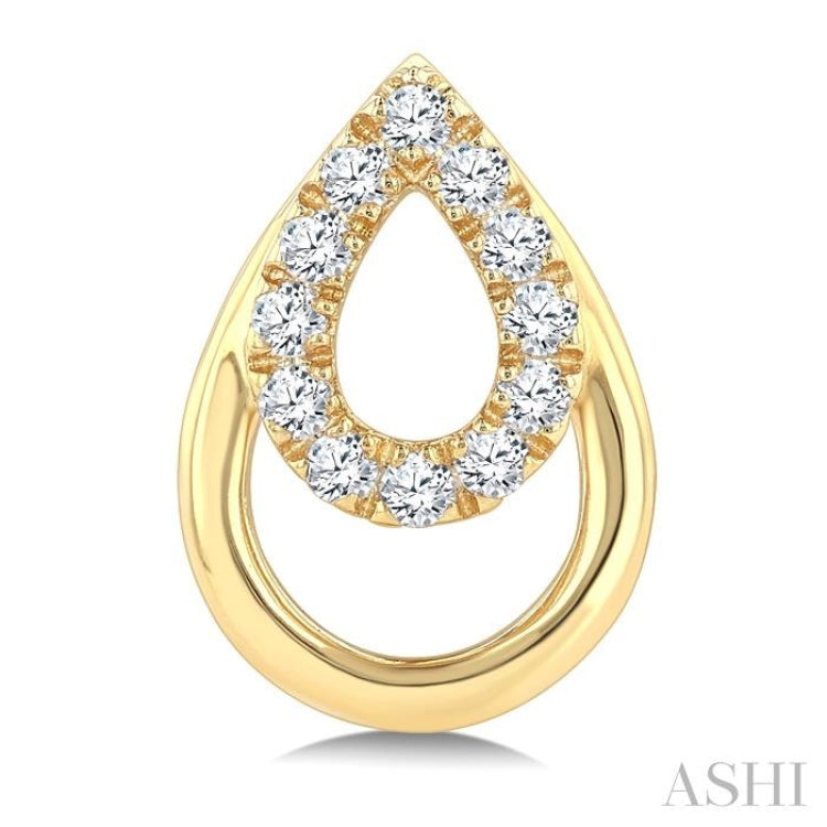 1/6 Ctw Overlay Pear Shaped Frame Round Cut Golden Glow Diamond Fashion Drop Earring in 10K Yellow Gold