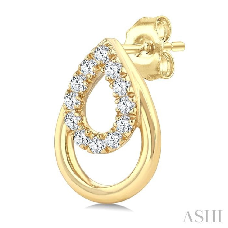 1/6 Ctw Overlay Pear Shaped Frame Round Cut Golden Glow Diamond Fashion Drop Earring in 10K Yellow Gold