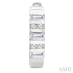 1/4 Ctw Ribbed Baguette and Round Cut Diamond Huggie Petite Earring in 10K White Gold