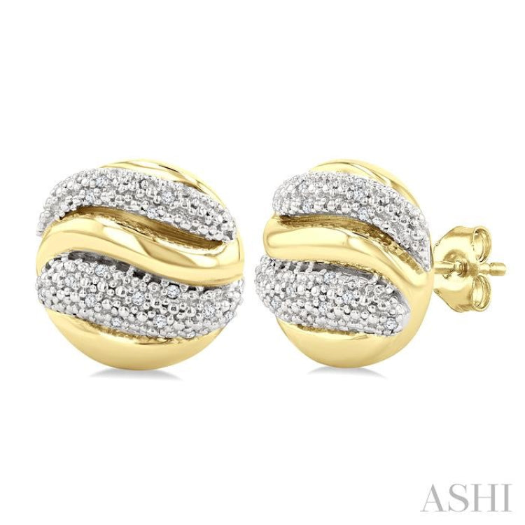 1/10 Ctw Circular Shape Bold Puffed Ribbed Swirl Round Cut Diamond Pirouette Fashion Stud Earring in Yellow Gold Vermeil