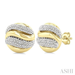 1/10 Ctw Circular Shape Bold Puffed Ribbed Swirl Round Cut Diamond Pirouette Fashion Stud Earring in Yellow Gold Vermeil
