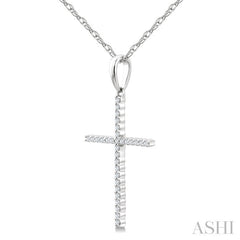 1/10 Ctw Cross Round Cut Diamond Fashion Pendant With Chain in 10K White Gold