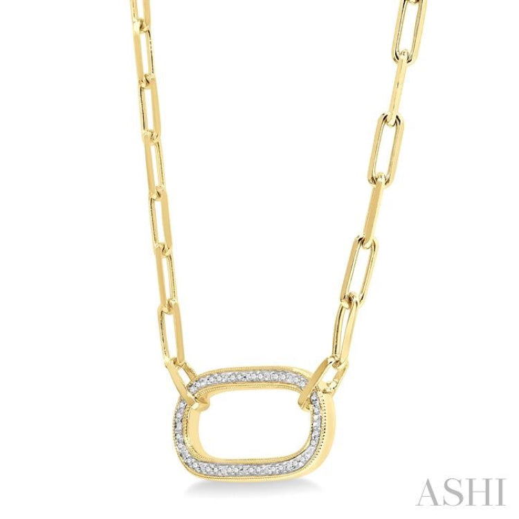 1/10 Ctw Paperclip Round Cut Diamond Fashion Pendant With Chain in Yellow Gold Vermeil