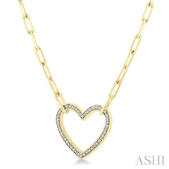 1/10 Ctw Heart Frame Round Cut Diamond Fashion Pendant With Paperclip Chain in Yellow Gold Vermeil
