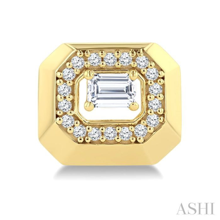 1/2 Ctw Open Window Emerald and Round Cut Golden Glow Diamond Fashion Stud Earring in 14K Yellow Gold