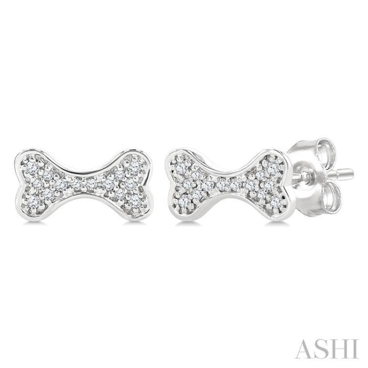1/10 Ctw Petite Dog Bone Round Cut Diamond Fashion Stud Earring in 10K White Gold