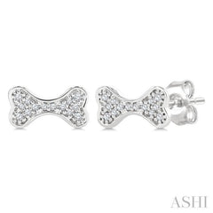 1/10 Ctw Petite Dog Bone Round Cut Diamond Fashion Stud Earring in 10K White Gold