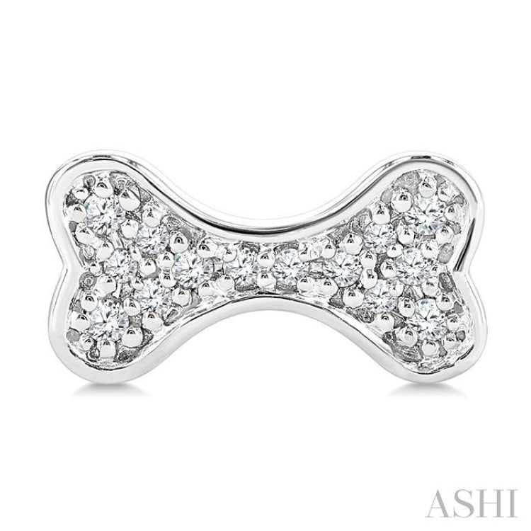 1/10 Ctw Petite Dog Bone Round Cut Diamond Fashion Stud Earring in 10K White Gold