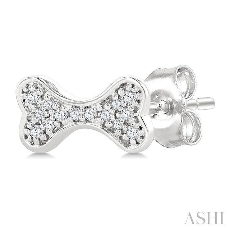 1/10 Ctw Petite Dog Bone Round Cut Diamond Fashion Stud Earring in 10K White Gold
